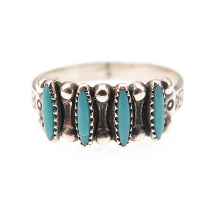 Bell Trading Post Old Pawn Sterling Vintage Turquoise Needlepoint Ring Size 7