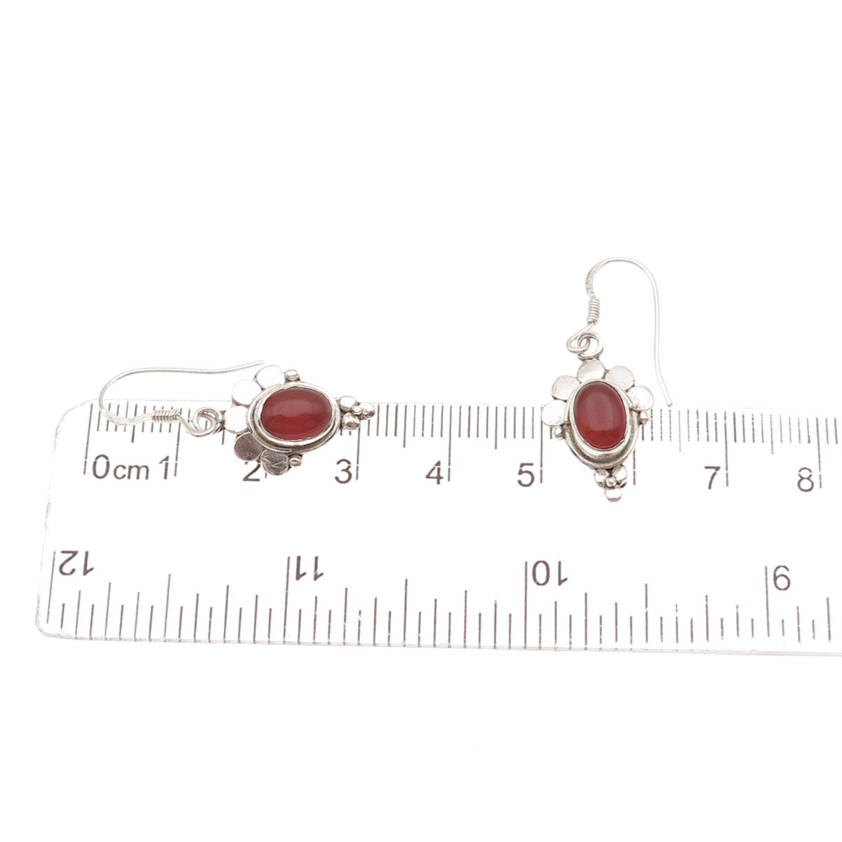 925 Sterling Silver Vintage Real Carnelian Modernist Oxidized Dangle Earrings