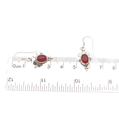 925 Sterling Silver Vintage Real Carnelian Modernist Oxidized Dangle Earrings