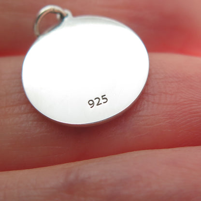 925 Sterling Silver Green Enamel Cat Round Tag Minimalist Charm Pendant