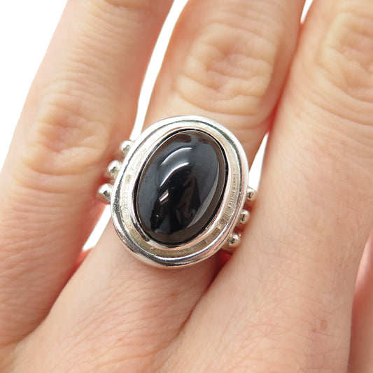 CLYDE DUNEIER CID Sterling Silver Vintage Real Cabochon Black Onyx Ring Size 5