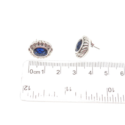JH YOUNG 925 Sterling Silver Lab-Created Sapphire Modernist Earrings