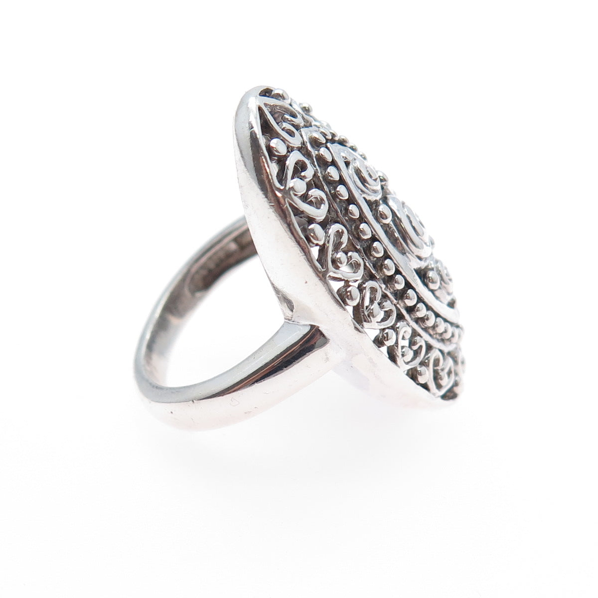 KEN CRAFTS 925 Sterling Silver Vintage Rose Flower Heart Oxidized Ring Size 6.75