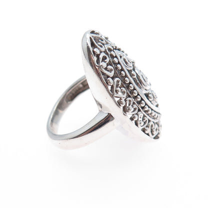 KEN CRAFTS 925 Sterling Silver Vintage Rose Flower Heart Oxidized Ring Size 6.75