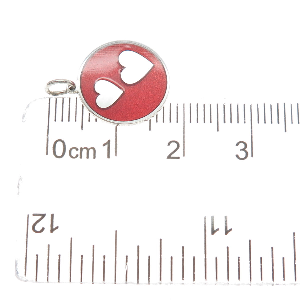 925 Sterling Silver Red Enamel Couple Heart Round Tag Minimalist Charm Pendant