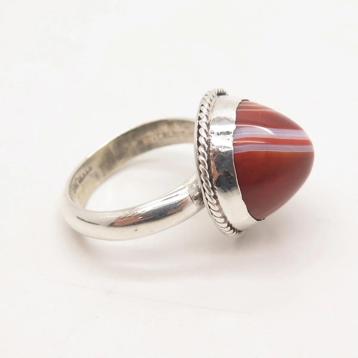 925 Sterling Silver Vintage Real Agate Gemstone Ring Size 8