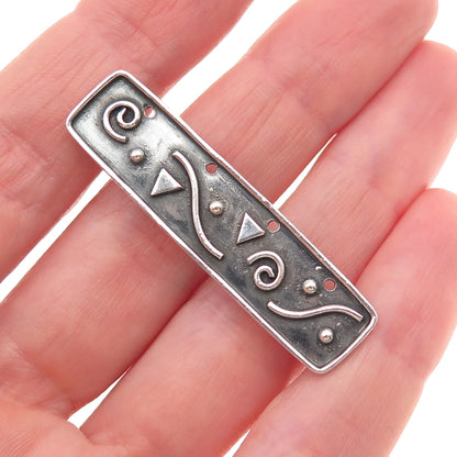 925 Sterling Silver Vintage Ethnic Oxidized Bar Pin Brooch