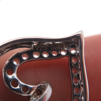 SUN 925 Sterling Silver Real Round-Cut White Topaz Heart Slide Charm Pendant