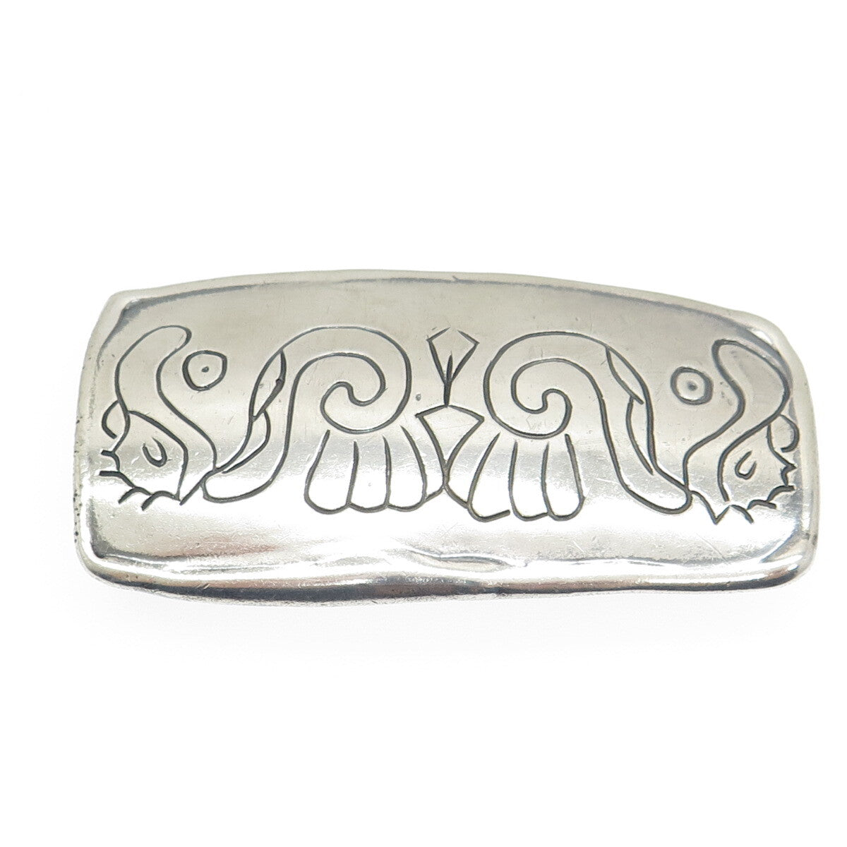 925 Sterling Silver Vintage Engraved Tribal Bird Belt Buckle