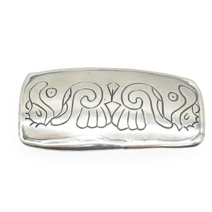 925 Sterling Silver Vintage Engraved Tribal Bird Belt Buckle