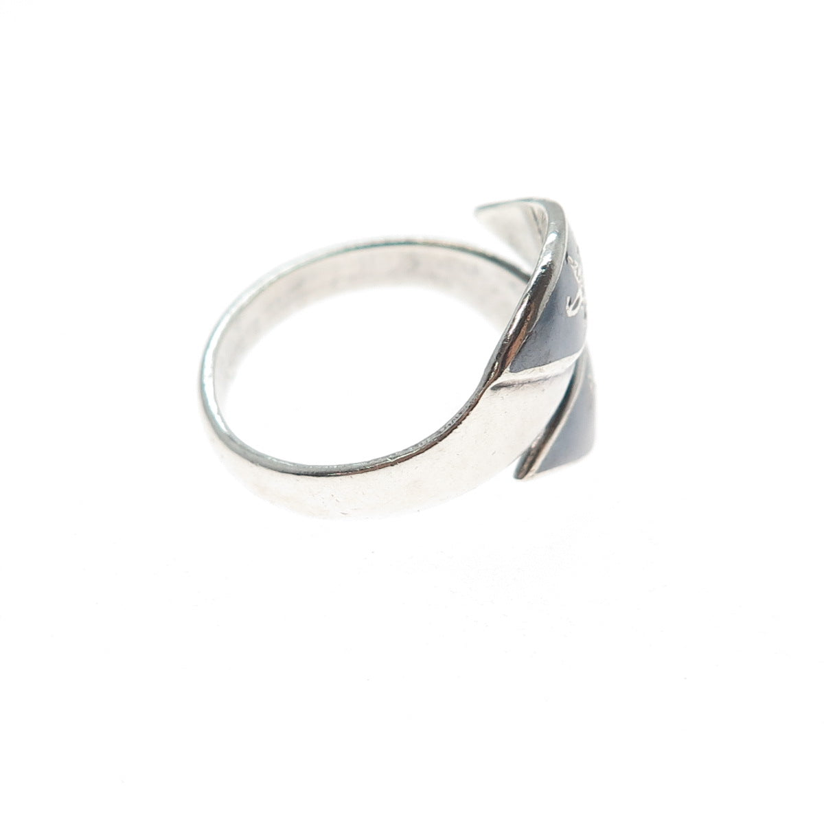 925 Sterling Silver Vintage Niello Hindu Goddess Adjustable Ring Size 7.25