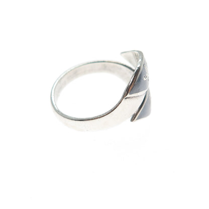 925 Sterling Silver Vintage Niello Hindu Goddess Adjustable Ring Size 7.25