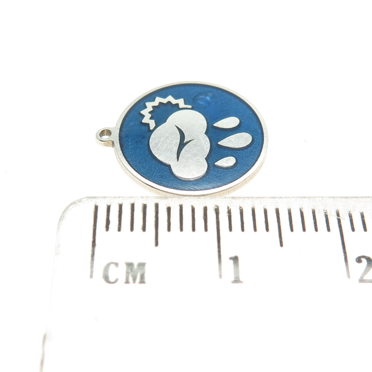 Tokemoti 925 Sterling Silver Blue Enamel Sunshower Round Tag Minimalist Pendant