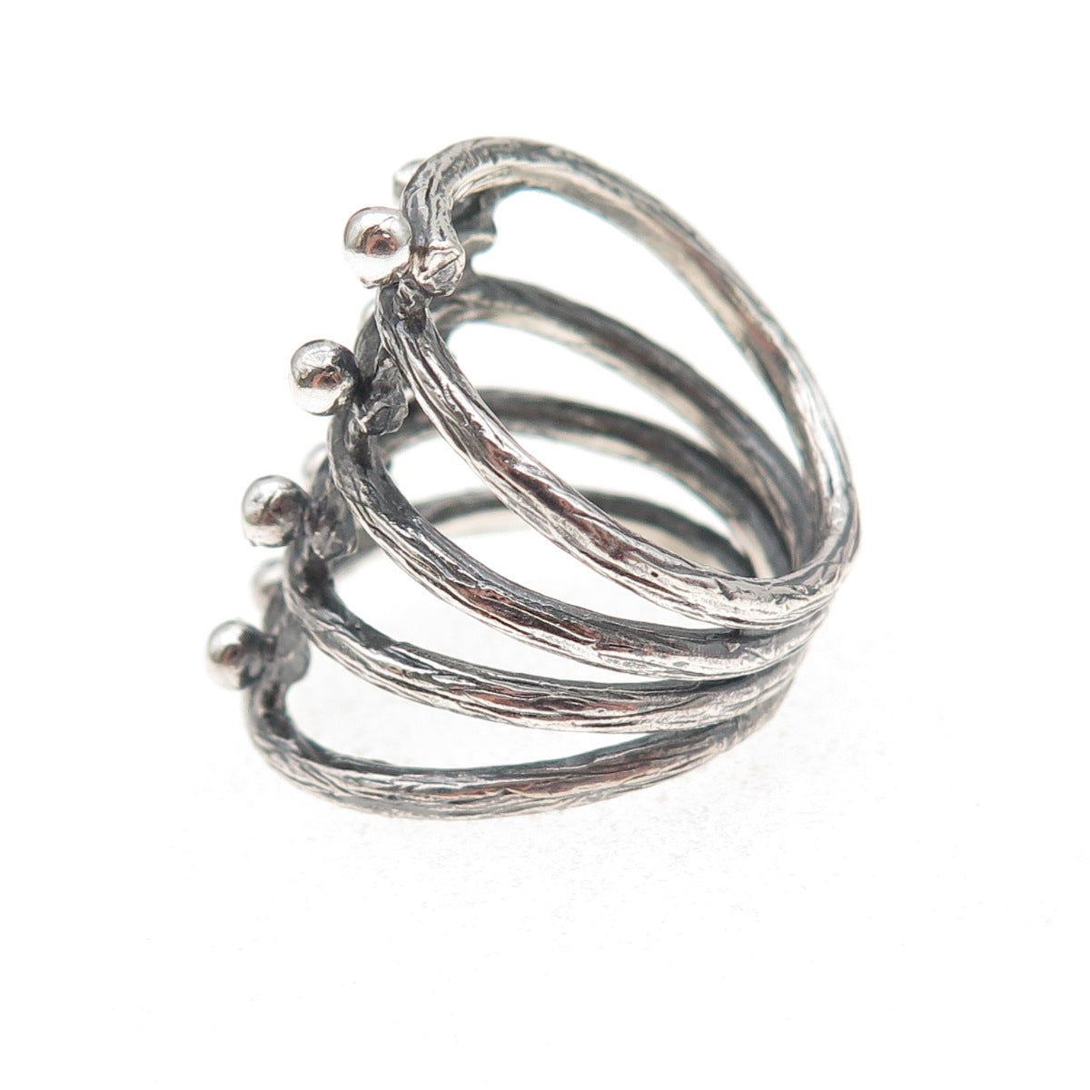 925 Sterling Silver Vintage Modernist 8-Row Oxidized Ring Size 7