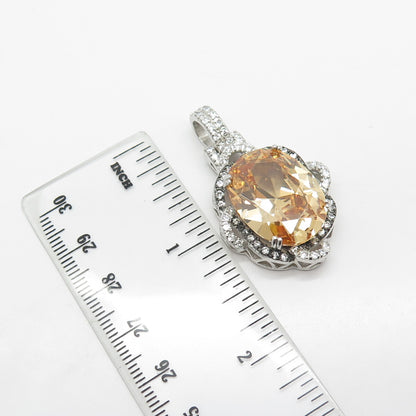 925 Sterling Silver White & Blue C Z Pendant