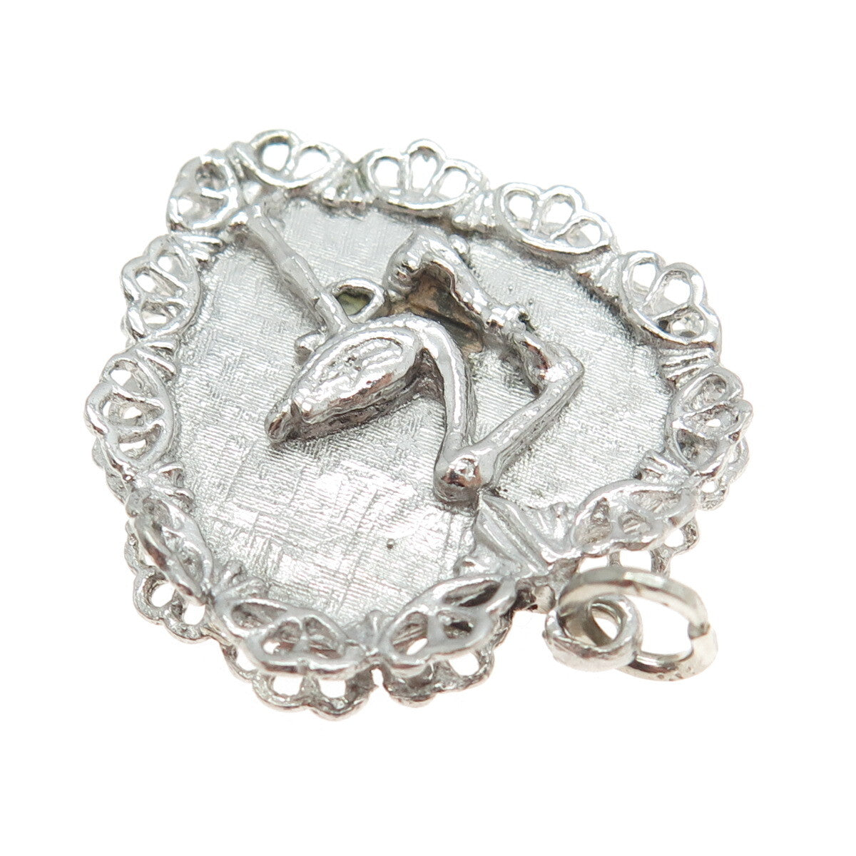 ARTS ELEGANCE 925 Sterling Silver Antique Art Deco Stork Bird Baby Heart Pendant