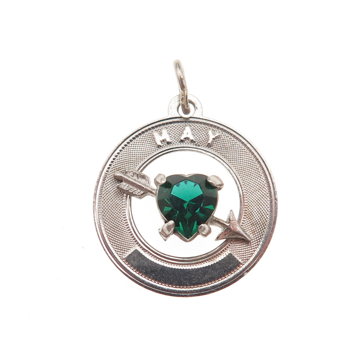 925 Sterling Silver Vintage Rhinestone May Birthstone Heart & Arrow Pendant