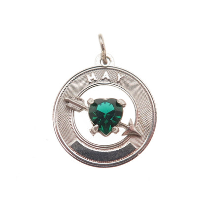 925 Sterling Silver Vintage Rhinestone May Birthstone Heart & Arrow Pendant