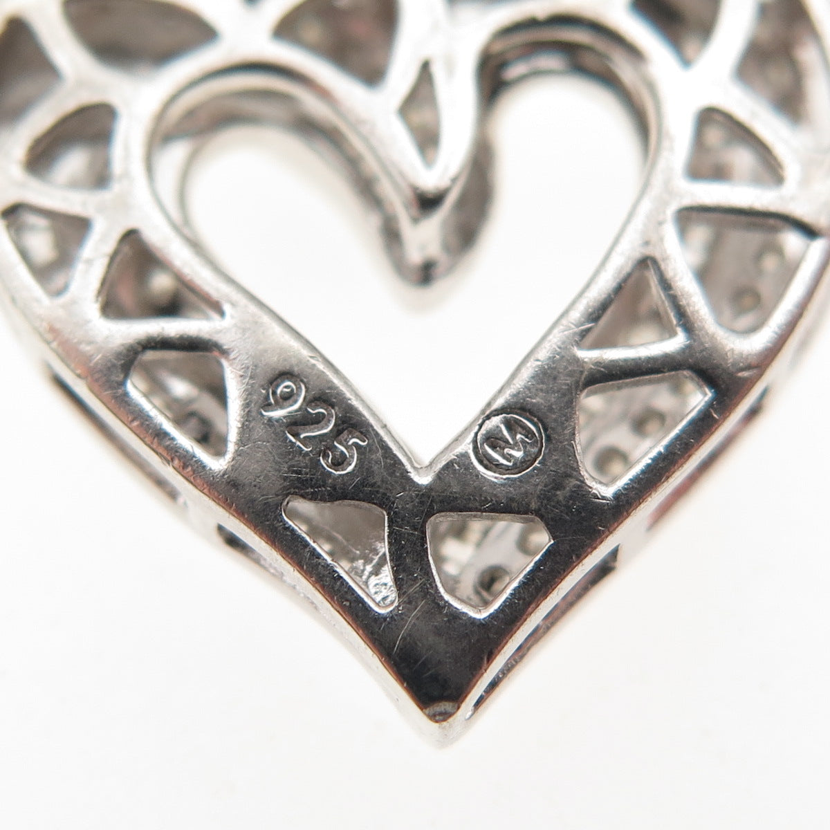 925 Sterling Silver Real Diamond Heart Cable Chain Necklace 16"