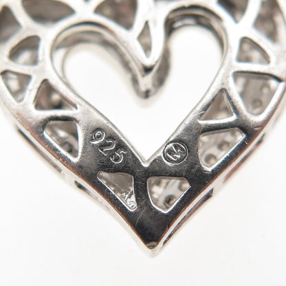 925 Sterling Silver Real Diamond Heart Cable Chain Necklace 16"
