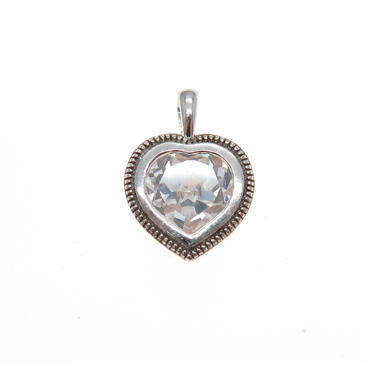 925 Sterling Silver Heart-Cut C Z Minimalist Charm Pendant