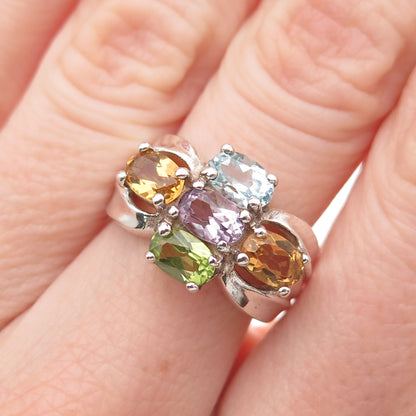 Pranda Sterling Silver Vintage Real Topaz Amethyst Citrine & Peridot Ring Size 6