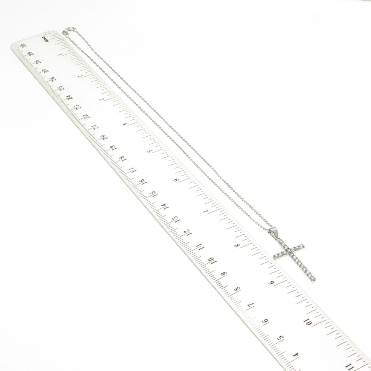 925 Sterling Silver Italy Round-Cut C Z Cross Cable Chain Necklace 16"