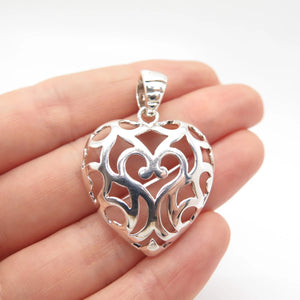 925 Sterling Silver Vintage Italy Milor Heart Ornate Pendant