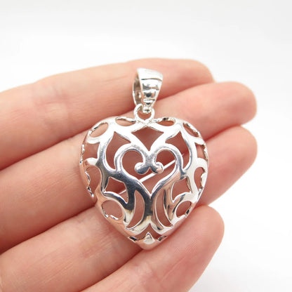 925 Sterling Silver Vintage Italy Milor Heart Ornate Pendant