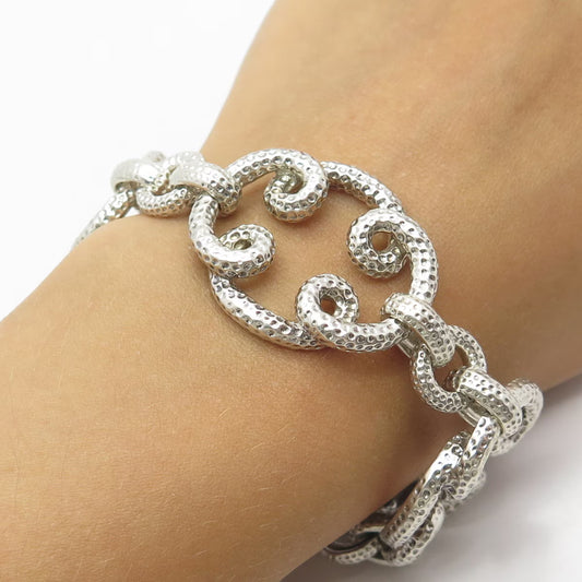 925 Sterling Silver Vintage Dotted Swirl Link Bracelet 6.75"