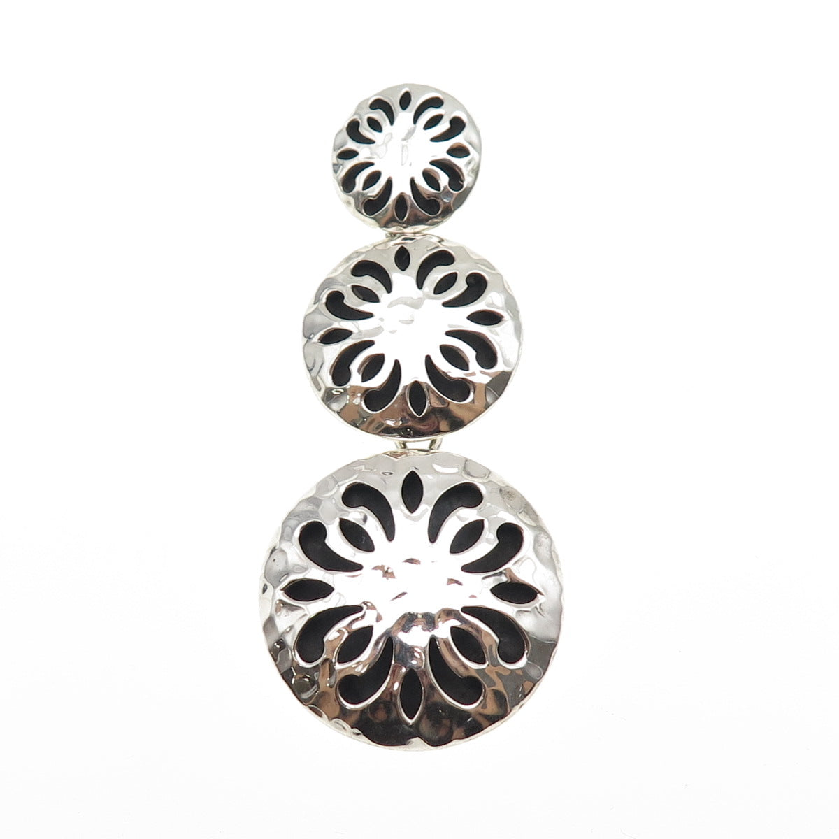 ANNIKA WITT 925 Sterling Silver Vintage Flower Hammered Shadow Box Slide Pendant