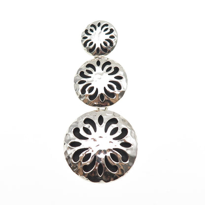 ANNIKA WITT 925 Sterling Silver Vintage Flower Hammered Shadow Box Slide Pendant