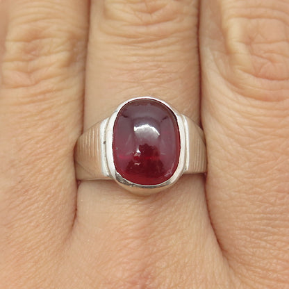 800 Silver Vintage Lab-Created Ruby Ring Size 8.5