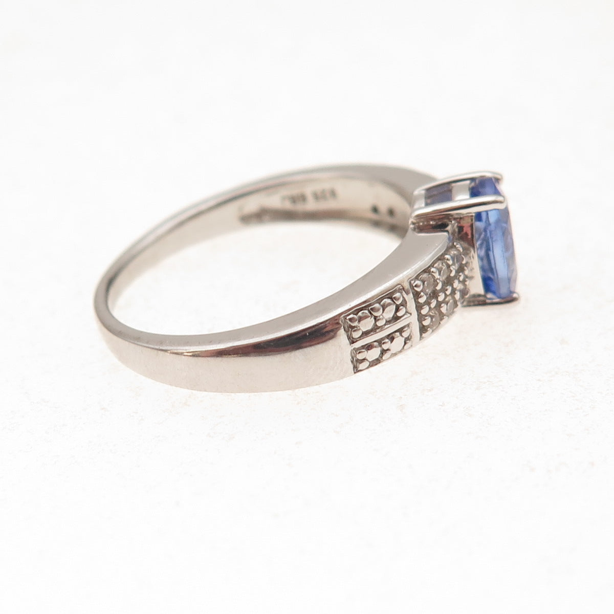 925 Sterling Silver Real Tanzanite & White Topaz Ring Size 8