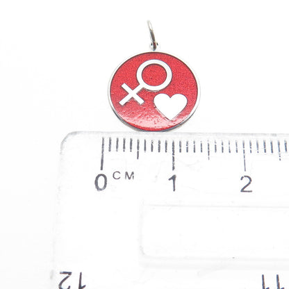 925 Sterling Silver Red Enamel Female Sign & Heart Minimalist Charm Pendant