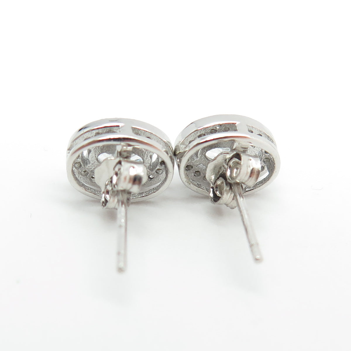 925 Sterling Silver Oval & Round-Cut Shaped C Z Stud Earrings