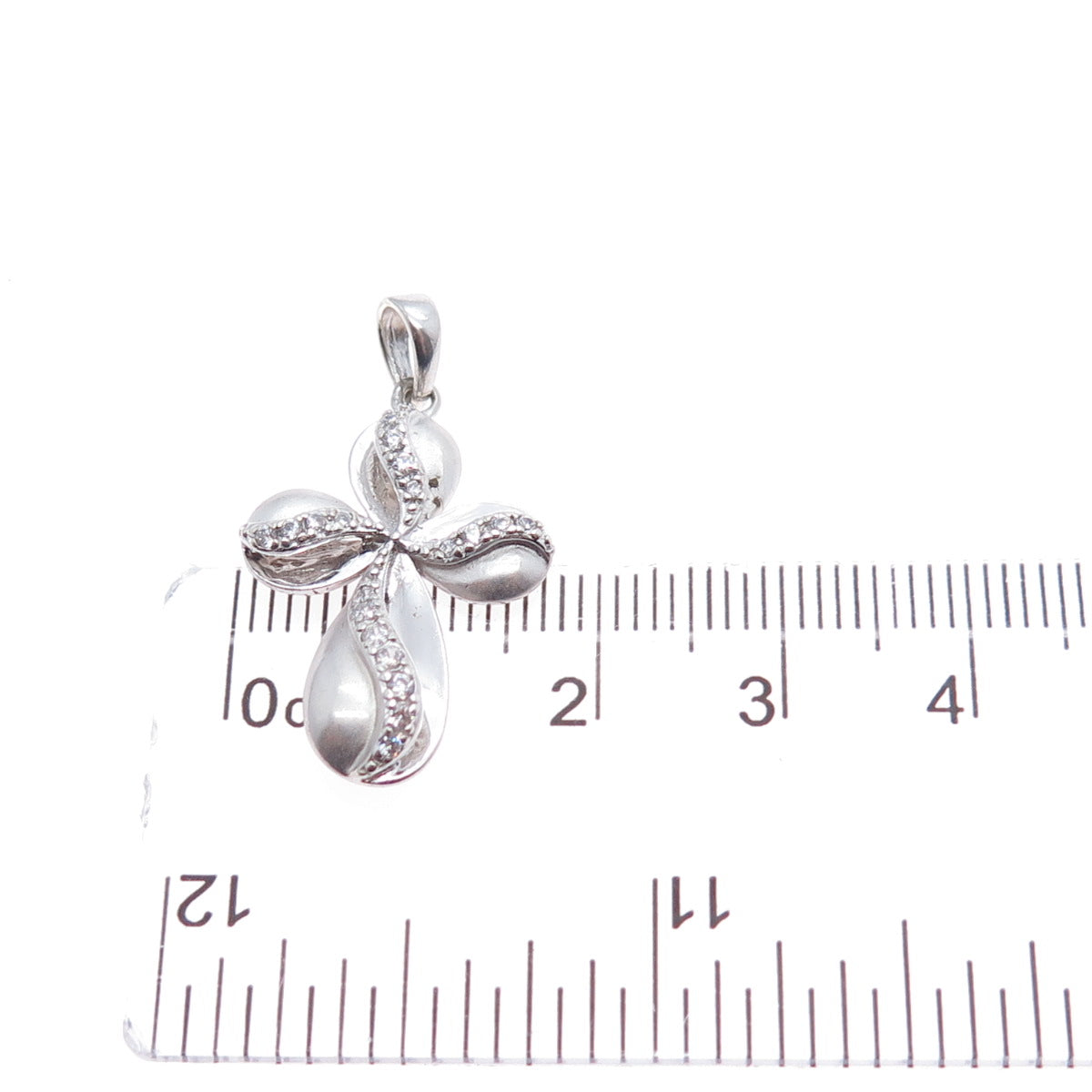 ROSS SIMONS 925 Sterling Silver Round-Cut C Z Floral Cross Charm Pendant