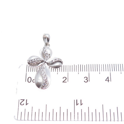 ROSS SIMONS 925 Sterling Silver Round-Cut C Z Floral Cross Charm Pendant