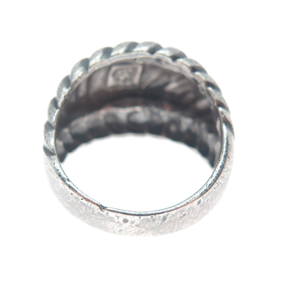 925 Sterling Silver Vintage Modernist Ribbed Dome Oxidized Ring Size 7.25