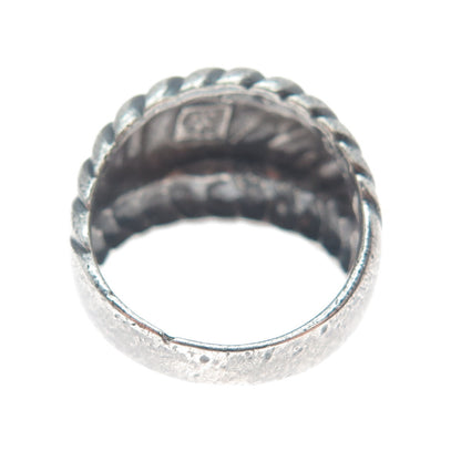 925 Sterling Silver Vintage Modernist Ribbed Dome Oxidized Ring Size 7.25