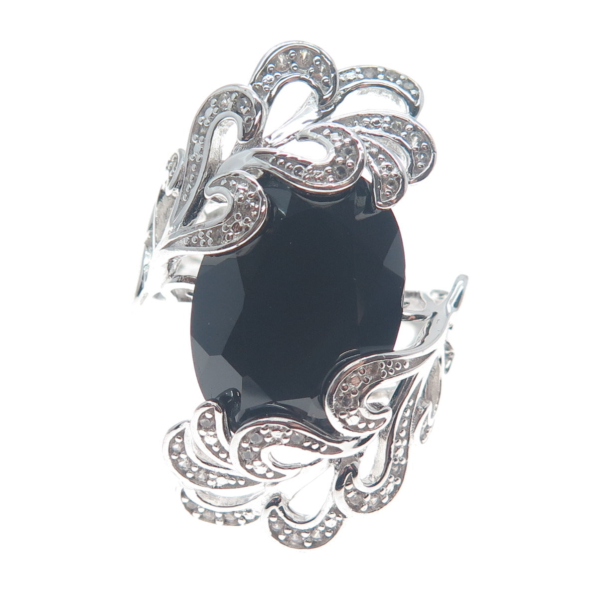CHUCK CLEMENCY 925 Sterling Silver Real Black Spinel White Topaz Ring Size 7.25