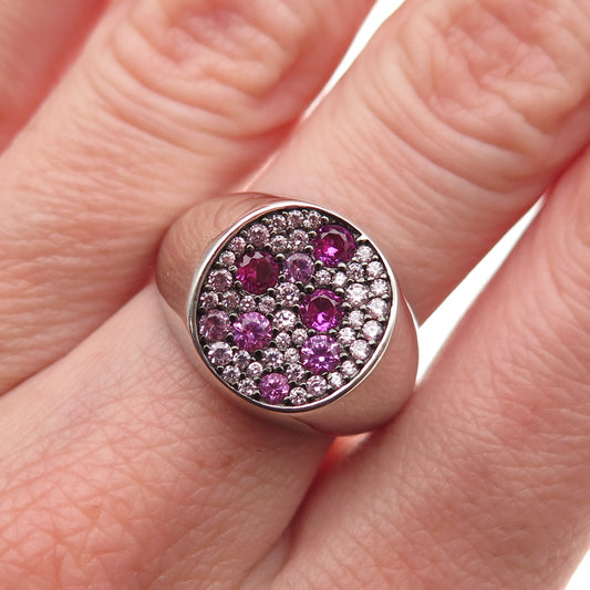 925 Sterling Silver Vintage Real Pink Sapphire Topaz & Morganite Ring Size 7