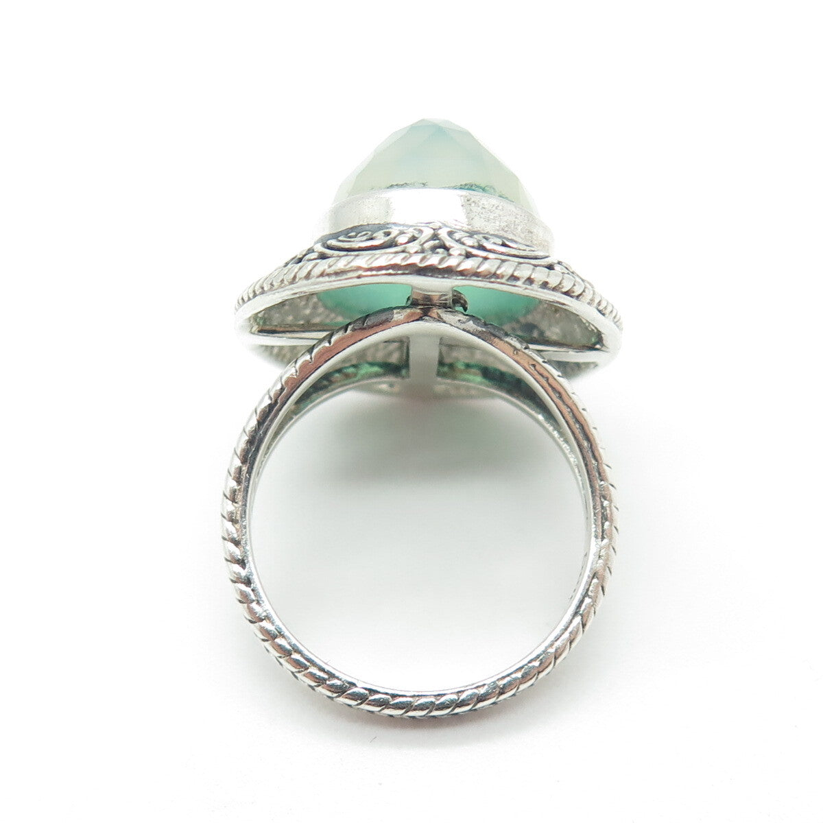 SAJEN 925 Sterling Silver Vintage Real Chalcedony Swirl Oxidized Ring Size 7