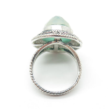 SAJEN 925 Sterling Silver Vintage Real Chalcedony Swirl Oxidized Ring Size 7