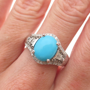D'Joy 925 Sterling Silver Real Cognac & White Diamond Turquoise Ring Size 7.75