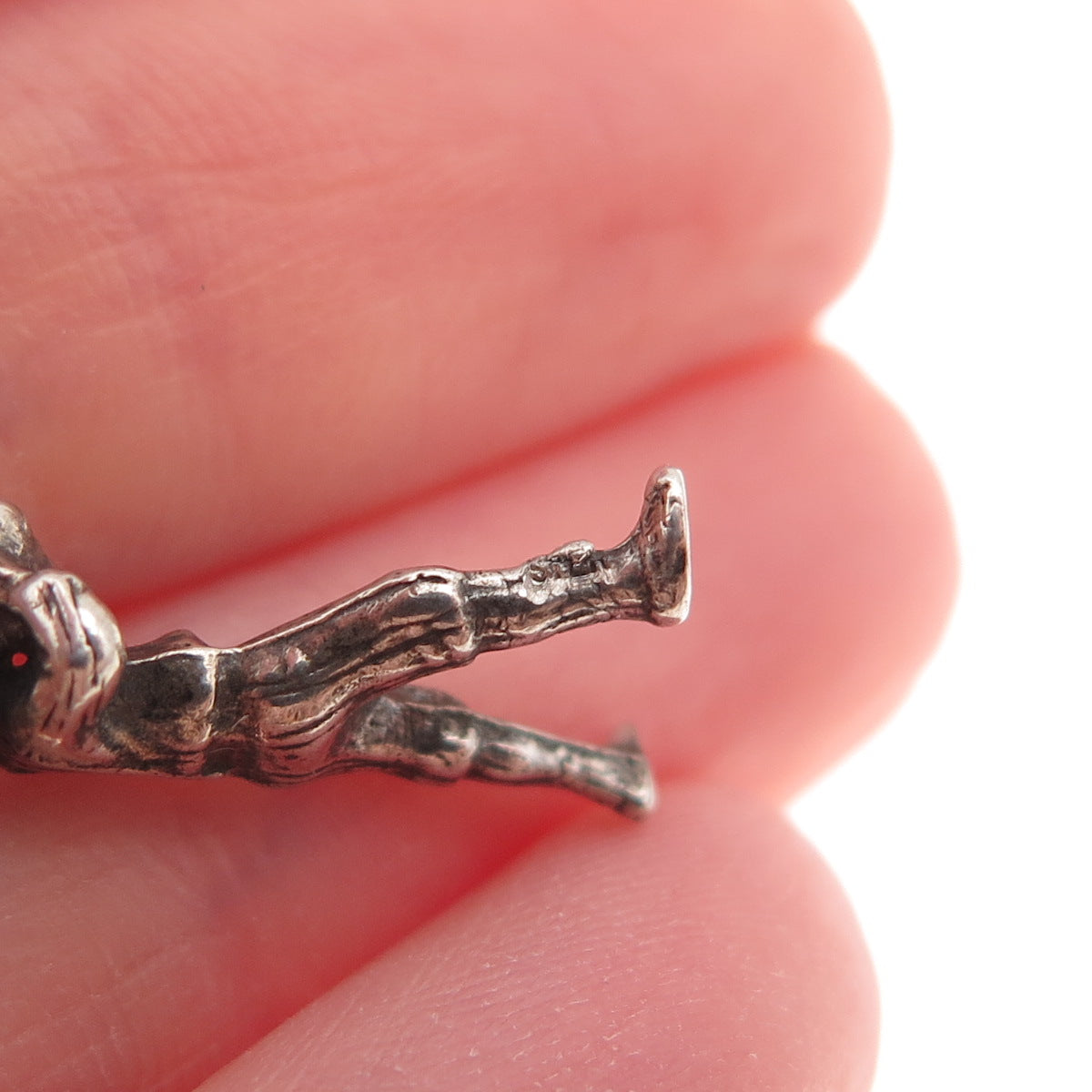 925 Sterling Silver Vintage Baseball Player Oxidized 3D Mini Charm Pendant