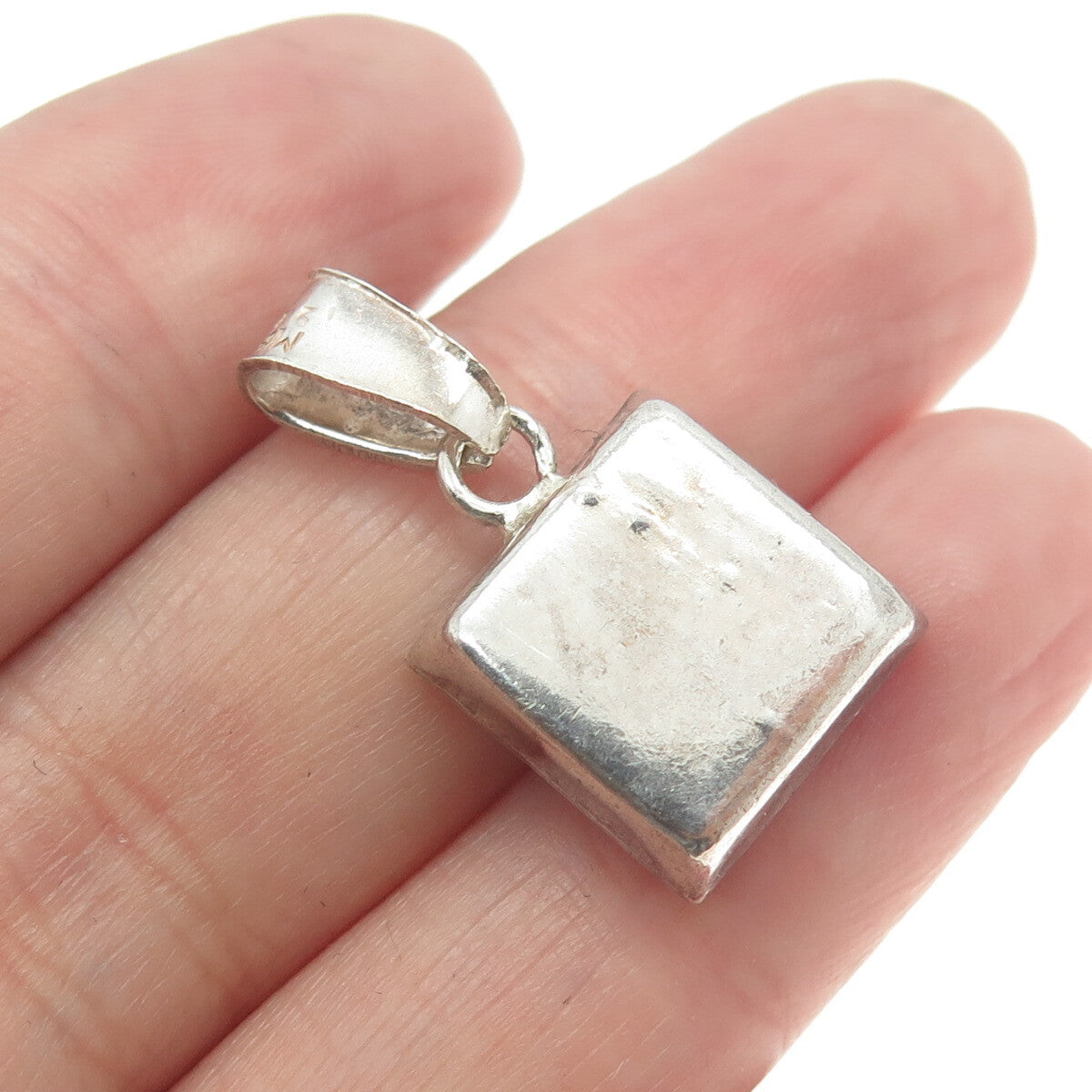 925 Sterling Silver Vintage Mexico Glass Pressed Flower Pendant