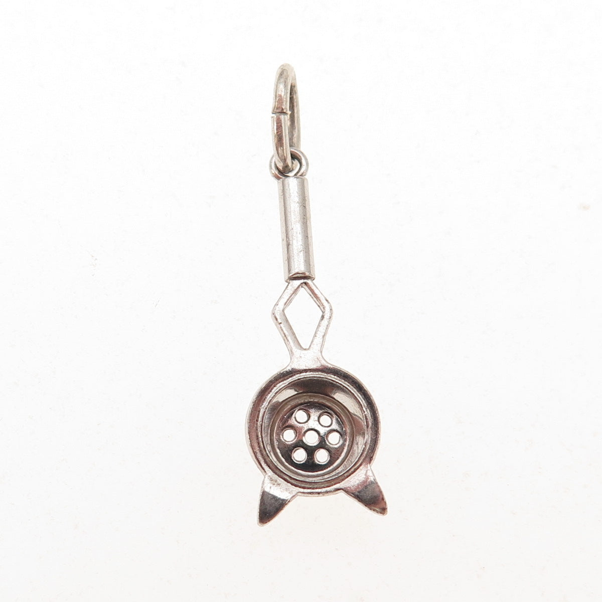 925 Sterling Silver Antique Art Deco Tea Strainer Oxidized 3D Charm Pendant