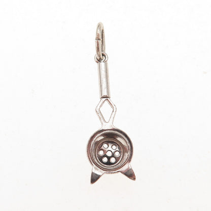 925 Sterling Silver Antique Art Deco Tea Strainer Oxidized 3D Charm Pendant