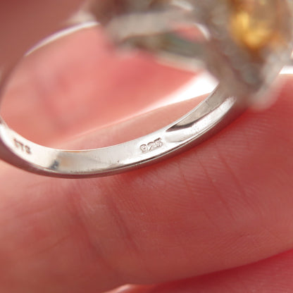Chuck Clemency 925 Sterling Silver Real Turquoise & Citrine Floral Ring Size 8